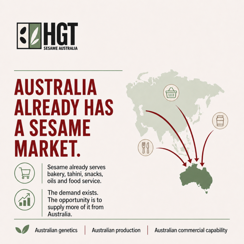 Sesame Australia infographic showing established Australian demand for sesame and the opportunity for local production